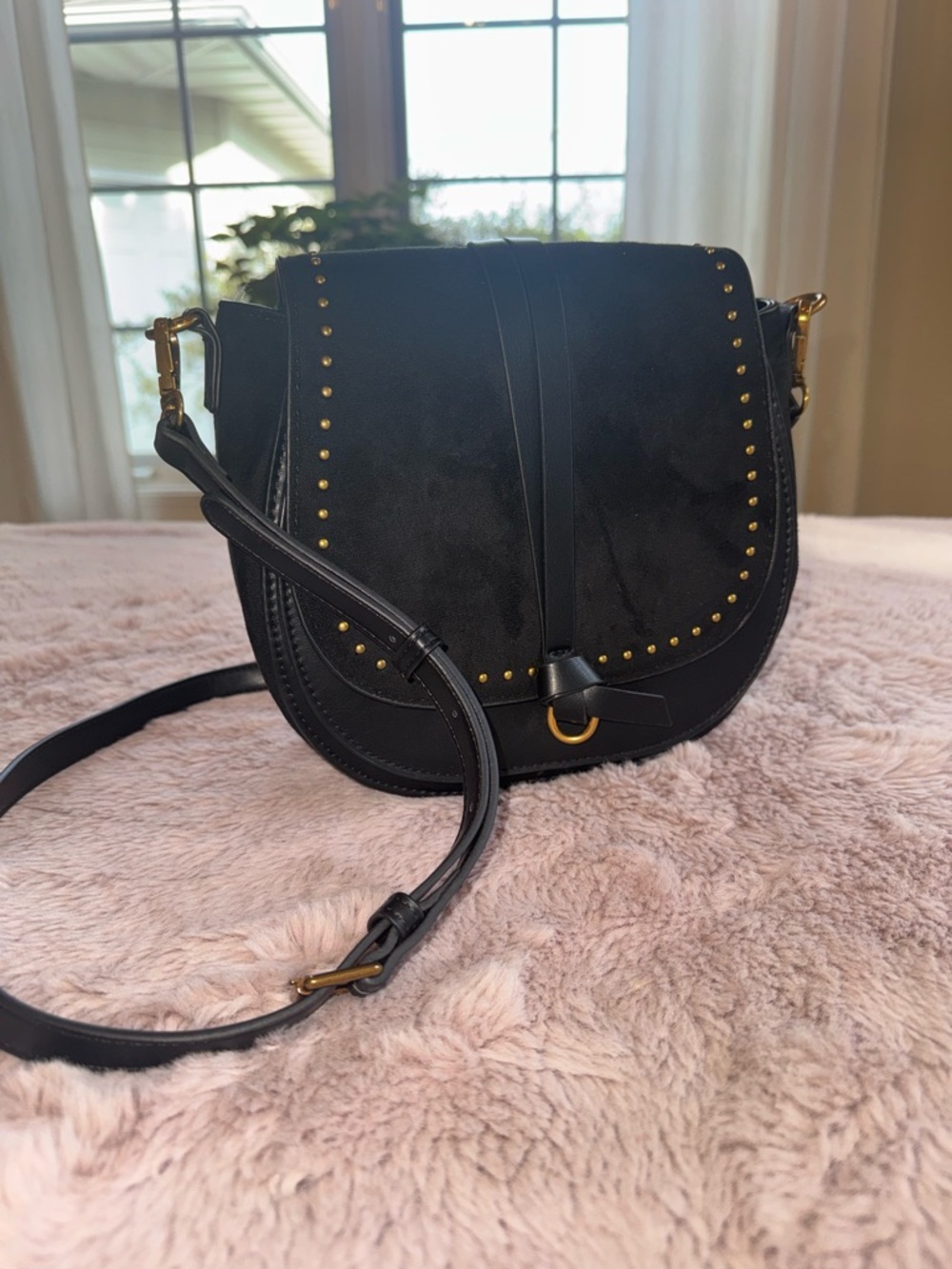 Rachel Zoe Black Studded Saddle Crossbody Bag